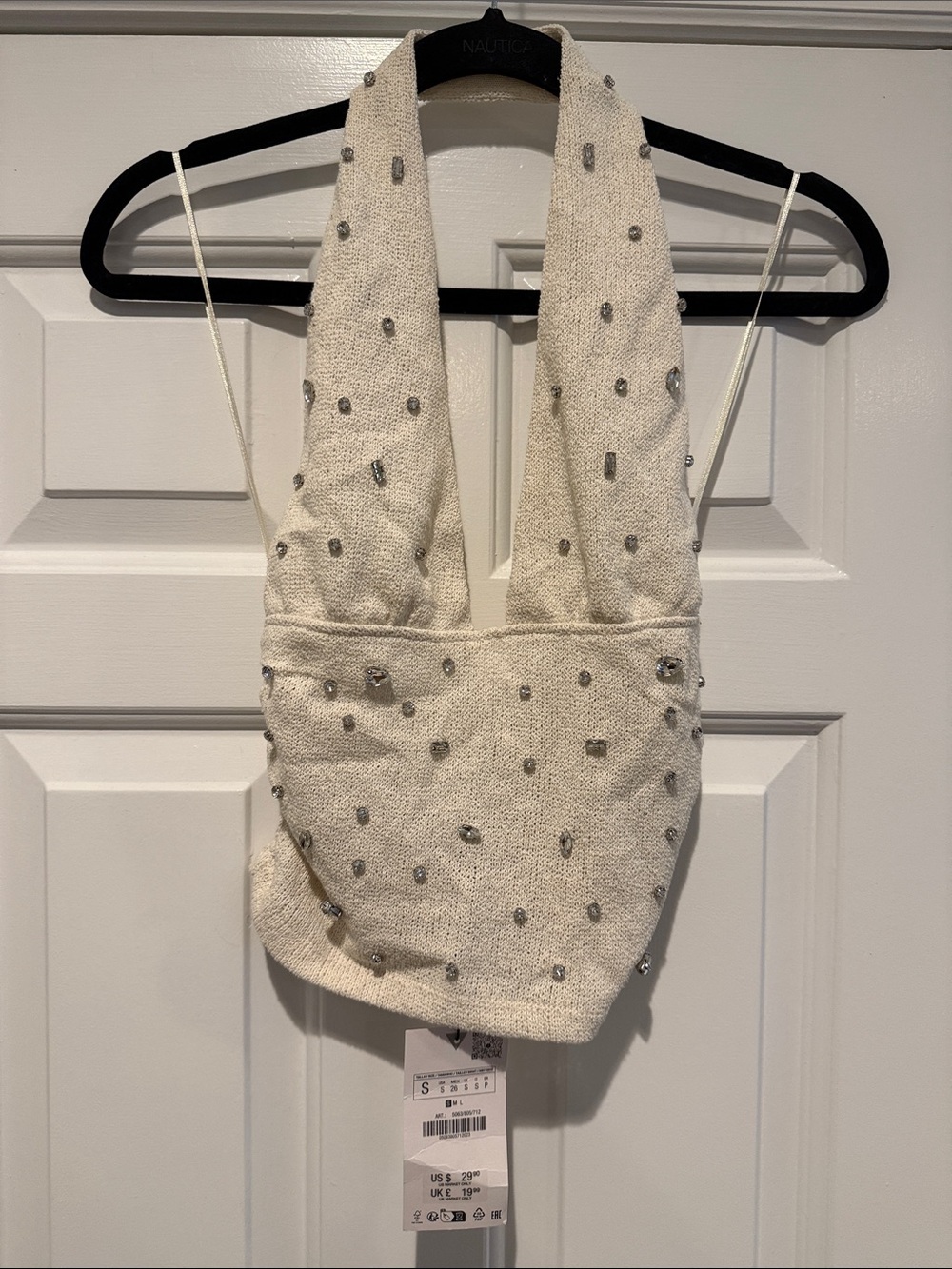 NWT Zara Ivory Beaded Halter Crop Top